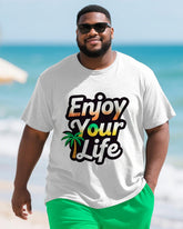 Men's Plus Size Hawaiian Coconut Tree Letter Print Round Neck Short Sleeve T-Shirt Shorts Suit